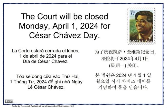 Court Holiday: April 1 2024 Superior Court of California County of